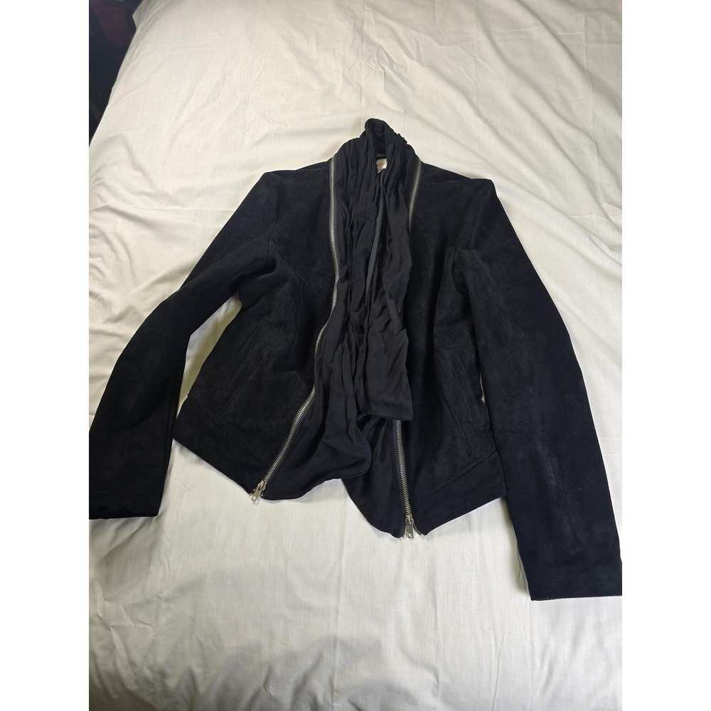 Miss Me Jacket Womens Large Black Faux Suede Moto‎ Biker Zip Drape Front Lined